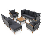 9-Piece Patio Rattan Furniture Set, Acacia Wood Legs and Tabletop, PE Rattan,Coffee Table, Washable Cushion