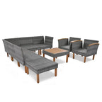 9-Piece Patio Rattan Furniture Set, Acacia Wood Legs and Tabletop, PE Rattan,Coffee Table, Washable Cushion