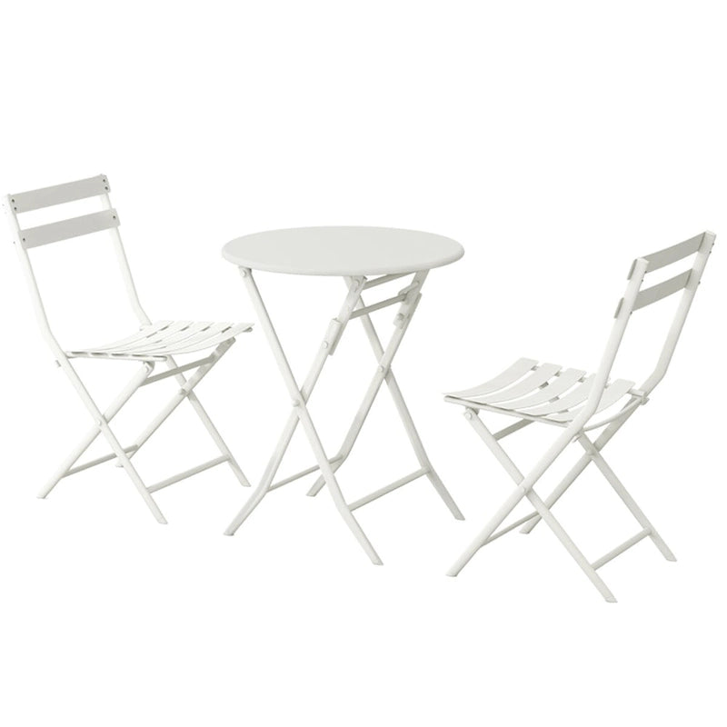 3 Piece White Foldable Outdoor Patio Bistro Sets