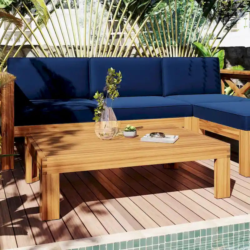 Outdoor Backyard Patio Wood 5-Piece Sectional Sofa Seating Group Set with Cushions