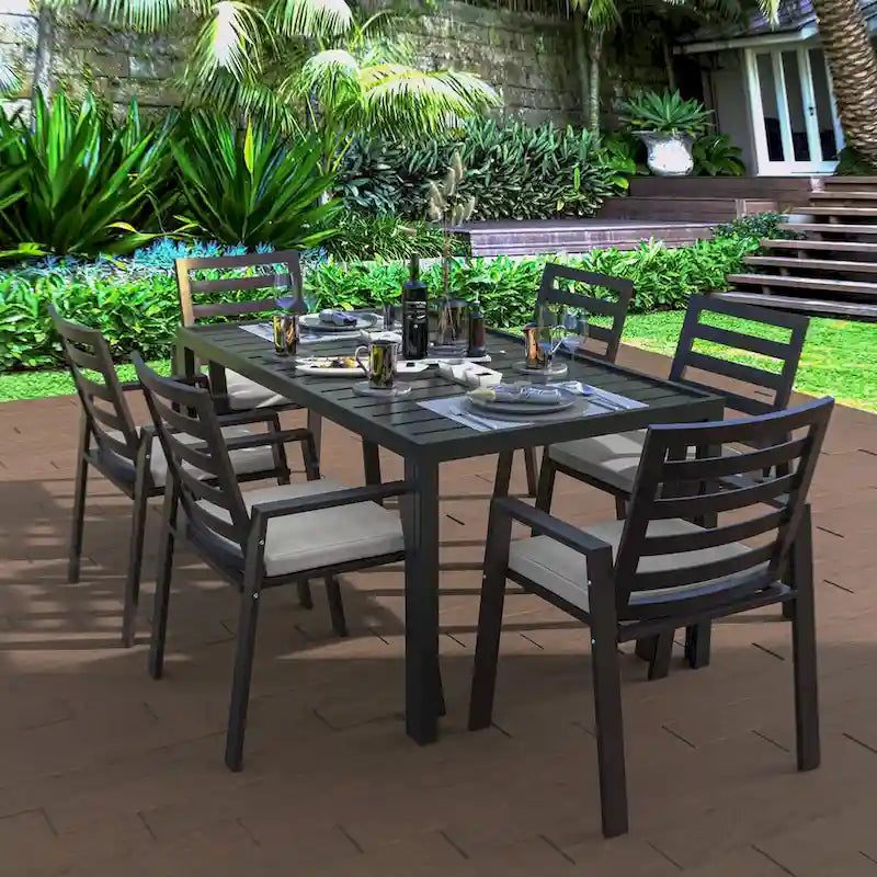 LeisureMod Chelsea Set of 2 Patio Dining Armchair in Aluminum with Cushions for Porch Backyard Pool Garden - 34.84