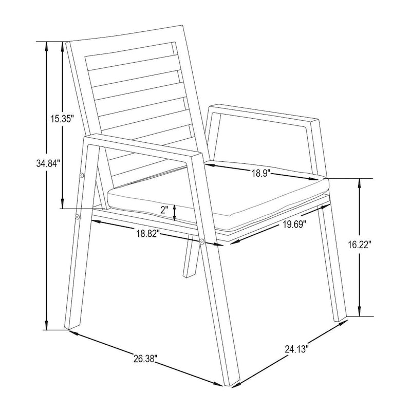 LeisureMod Chelsea Set of 2 Patio Dining Armchair in Aluminum with Cushions for Porch Backyard Pool Garden - 34.84
