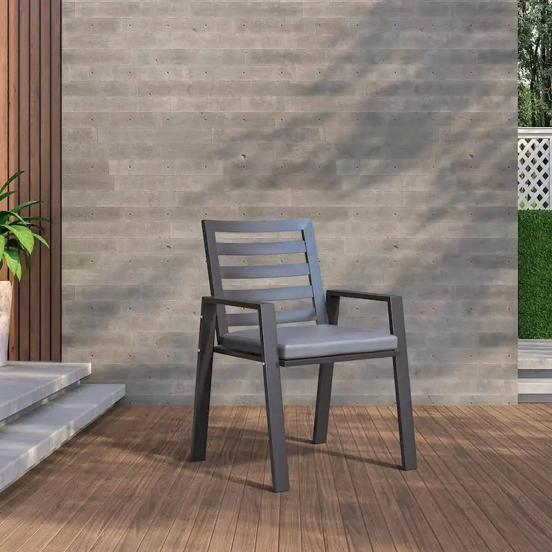 LeisureMod Chelsea Set of 2 Patio Dining Armchair in Aluminum with Cushions for Porch Backyard Pool Garden - 34.84