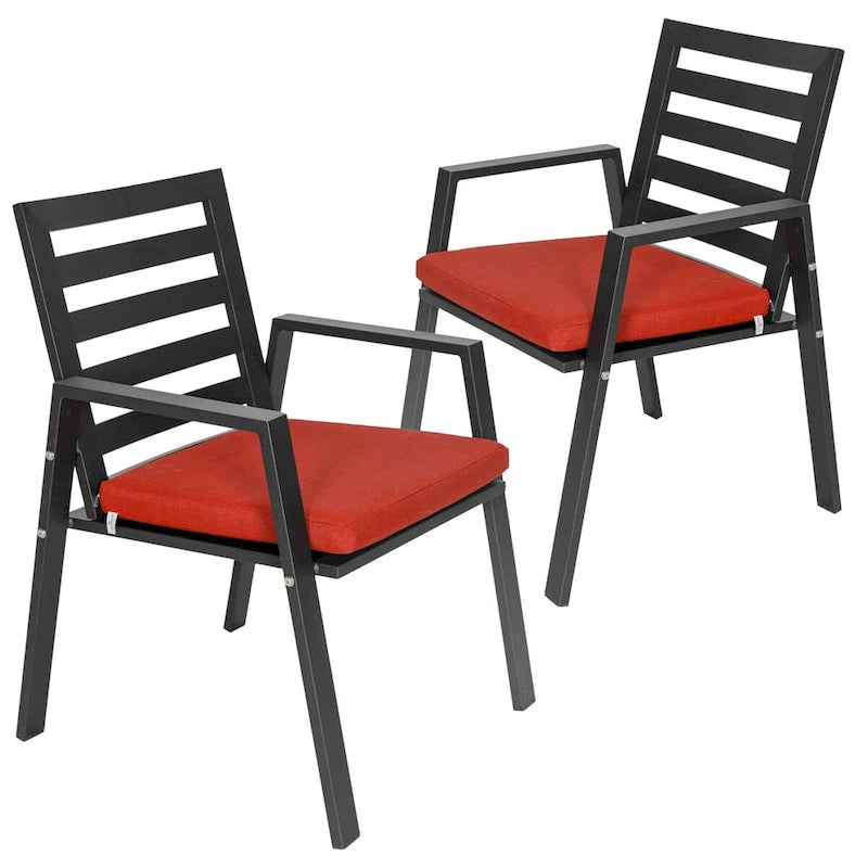 LeisureMod Chelsea Set of 2 Patio Dining Armchair in Aluminum with Cushions for Porch Backyard Pool Garden - 34.84