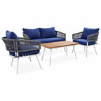 4-Piece Boho Rope Patio Furniture: Outdoor Seating with Acacia Wood Table, Thick Cushions
