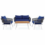4-Piece Boho Rope Patio Furniture: Outdoor Seating with Acacia Wood Table, Thick Cushions