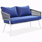 4-Piece Boho Rope Patio Furniture: Outdoor Seating with Acacia Wood Table, Thick Cushions