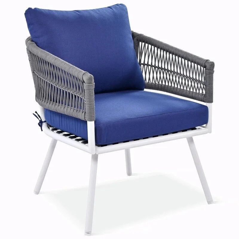 4-Piece Boho Rope Patio Furniture: Outdoor Seating with Acacia Wood Table, Thick Cushions