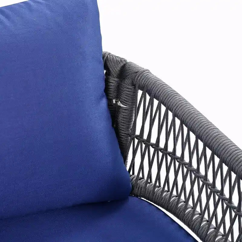 4-Piece Boho Rope Patio Furniture: Outdoor Seating with Acacia Wood Table, Thick Cushions