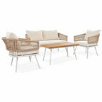 4-Piece Boho Rope Patio Furniture: Outdoor Seating with Acacia Wood Table, Thick Cushions