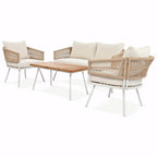 4-Piece Boho Rope Patio Furniture: Outdoor Seating with Acacia Wood Table, Thick Cushions