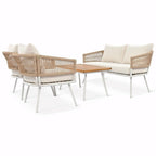 4-Piece Boho Rope Patio Furniture: Outdoor Seating with Acacia Wood Table, Thick Cushions