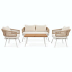 4-Piece Boho Rope Patio Furniture: Outdoor Seating with Acacia Wood Table, Thick Cushions