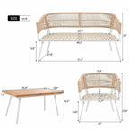 4-Piece Boho Rope Patio Furniture: Outdoor Seating with Acacia Wood Table, Thick Cushions