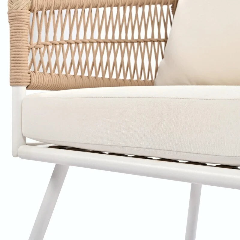4-Piece Boho Rope Patio Furniture: Outdoor Seating with Acacia Wood Table, Thick Cushions