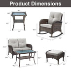 2 Rocker Chairs with Patio Sofa Coffee Table - Brown