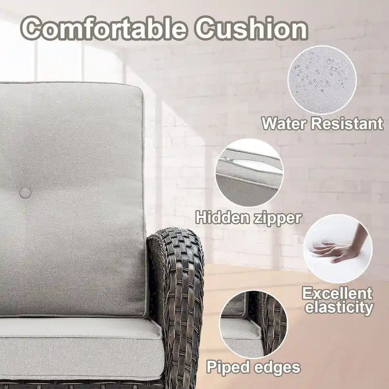 2 Rocker Chairs with Patio Sofa Coffee Table - Brown