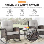 2 Rocker Chairs with Patio Sofa Coffee Table - Brown