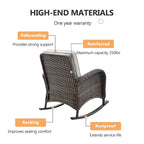 2 Rocker Chairs with Patio Sofa Coffee Table - Brown