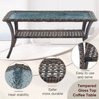 2 Rocker Chairs with Patio Sofa Coffee Table - Brown