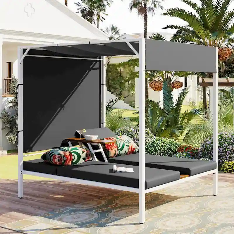 Outdoor Patio Sunbed Daybed with Cushions, Adjustable Seats for Garden,Swiming Pool
