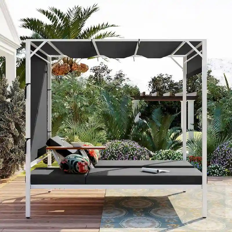 Outdoor Patio Sunbed Daybed with Cushions, Adjustable Seats for Garden,Swiming Pool