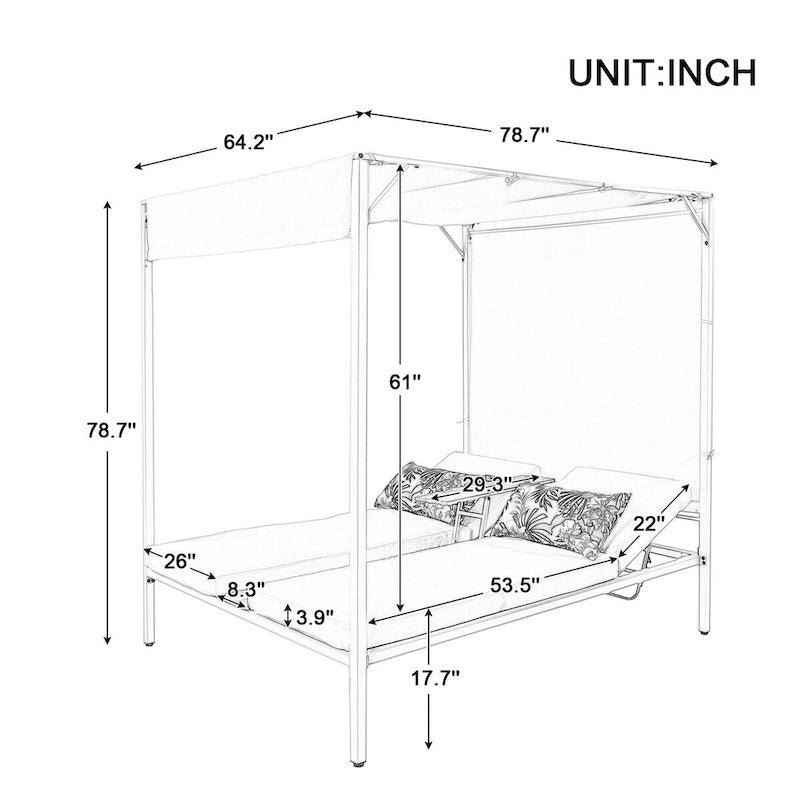 Outdoor Patio Sunbed Daybed with Cushions, Adjustable Seats for Garden,Swiming Pool