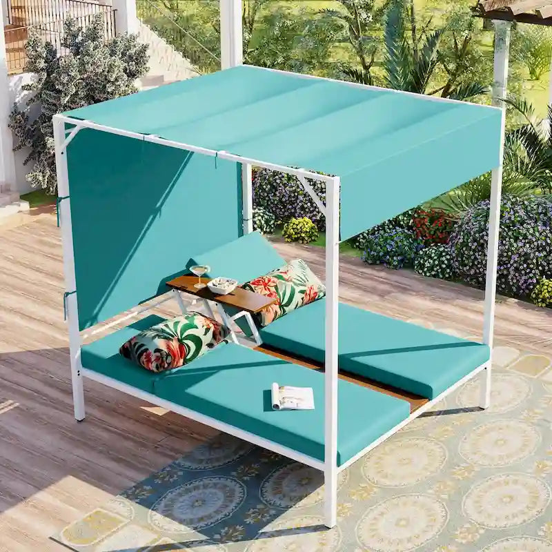 Outdoor Patio Sunbed Daybed with Cushions, Adjustable Seats for Garden,Swiming Pool
