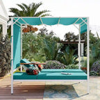 Outdoor Patio Sunbed Daybed with Cushions, Adjustable Seats for Garden,Swiming Pool