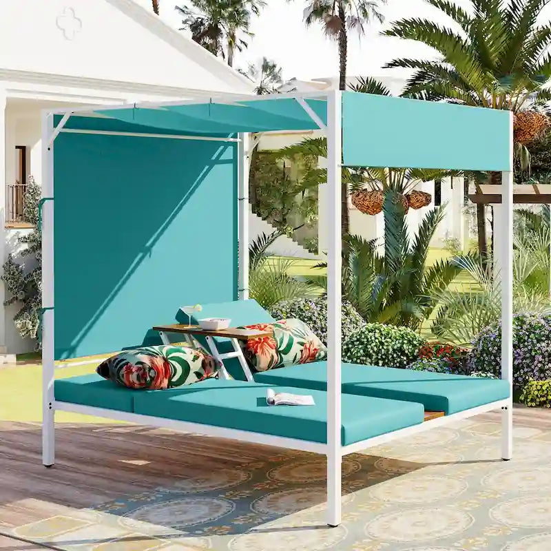 Outdoor Patio Sunbed Daybed with Cushions, Adjustable Seats for Garden,Swiming Pool
