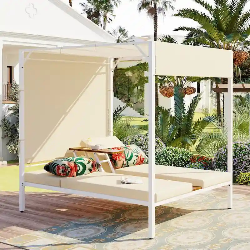 Outdoor Patio Sunbed Daybed with Cushions, Adjustable Seats for Garden,Swiming Pool