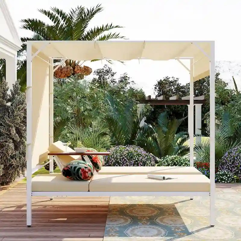 Outdoor Patio Sunbed Daybed with Cushions, Adjustable Seats for Garden,Swiming Pool
