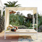 Outdoor Patio Sunbed Daybed with Cushions, Adjustable Seats for Garden,Swiming Pool