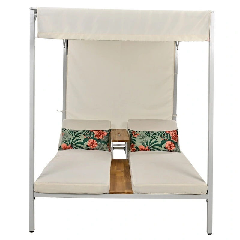 Outdoor Patio Sunbed Daybed with Cushions, Adjustable Seats for Garden,Swiming Pool