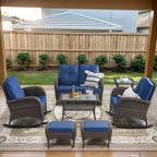2 Rocker Glider Chairs with Rattan Sofa Table - Brown