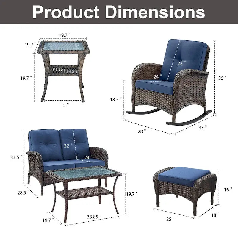 2 Rocker Glider Chairs with Rattan Sofa Table - Brown