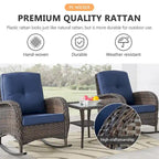 2 Rocker Glider Chairs with Rattan Sofa Table - Brown