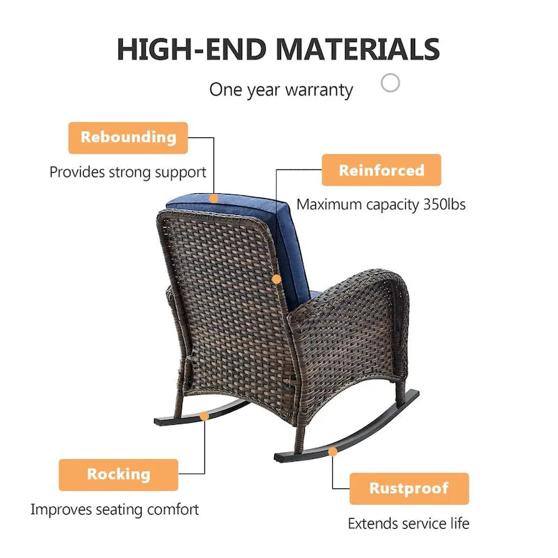 2 Rocker Glider Chairs with Rattan Sofa Table - Brown