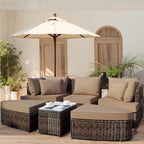 6-Piece Wicker Outdoor Sectional Conversation Set with Cushions - 2Corner Sofas&1Single Sofa&2Ottomans&1Table