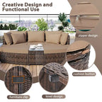 6-Piece Wicker Outdoor Sectional Conversation Set with Cushions - 2Corner Sofas&1Single Sofa&2Ottomans&1Table