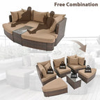 6-Piece Wicker Outdoor Sectional Conversation Set with Cushions - 2Corner Sofas&1Single Sofa&2Ottomans&1Table