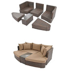 6-Piece Wicker Outdoor Sectional Conversation Set with Cushions - 2Corner Sofas&1Single Sofa&2Ottomans&1Table