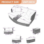 6-Piece Wicker Outdoor Sectional Conversation Set with Cushions - 2Corner Sofas&1Single Sofa&2Ottomans&1Table