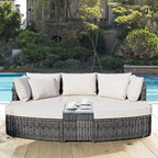 6-Piece Wicker Outdoor Sectional Conversation Set with Cushions - 2Corner Sofas&1Single Sofa&2Ottomans&1Table