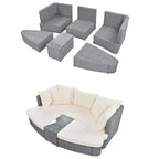 6-Piece Wicker Outdoor Sectional Conversation Set with Cushions - 2Corner Sofas&1Single Sofa&2Ottomans&1Table