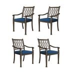Patio Cast Aluminum Lattice Dining Chairs with Cushions (Set of 4)