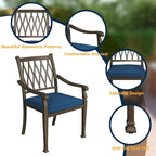 Patio Cast Aluminum Lattice Dining Chairs with Cushions (Set of 4)
