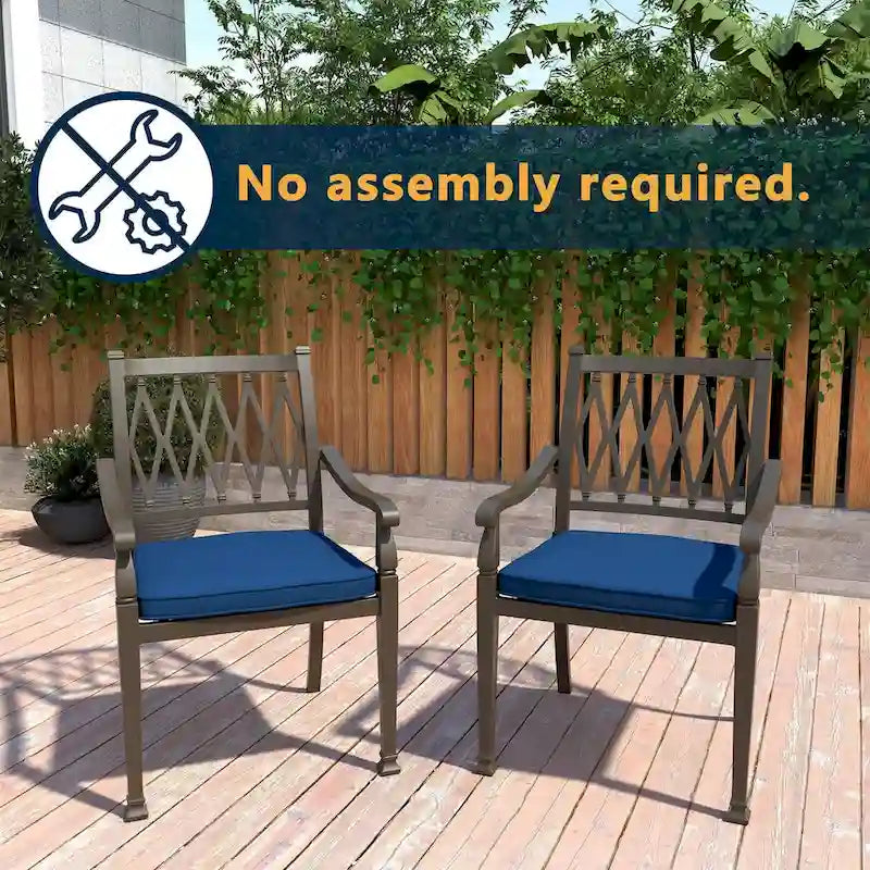Patio Cast Aluminum Lattice Dining Chairs with Cushions (Set of 4)