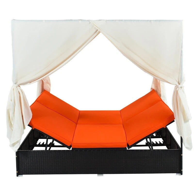 Adjustable Outdoor Patio Wicker Sunbed Daybed w/Cushions,Canopy
