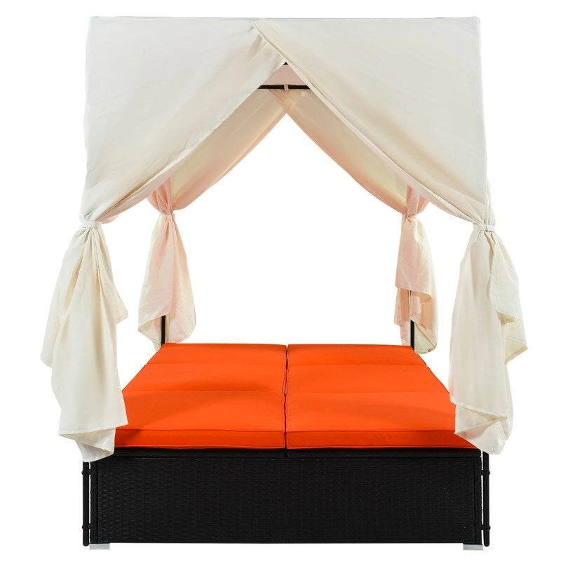 Adjustable Outdoor Patio Wicker Sunbed Daybed w/Cushions,Canopy